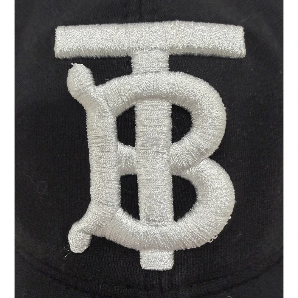 Burberry TB Logo Cotton Baseball Cap Black Checked Brim Mens Medium Hat